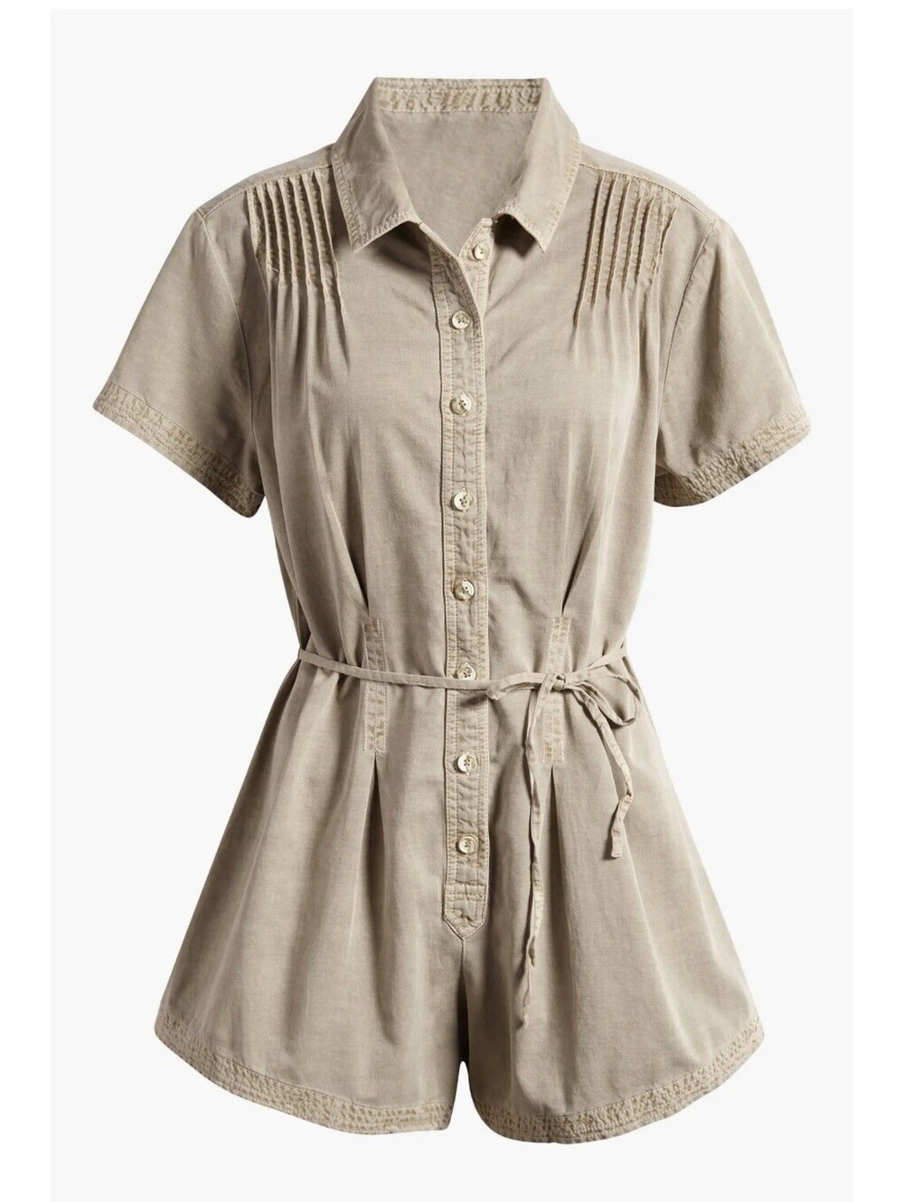 Free People Keep It Crisp Romper XL Ivory Cotton Button Front Tie Waist